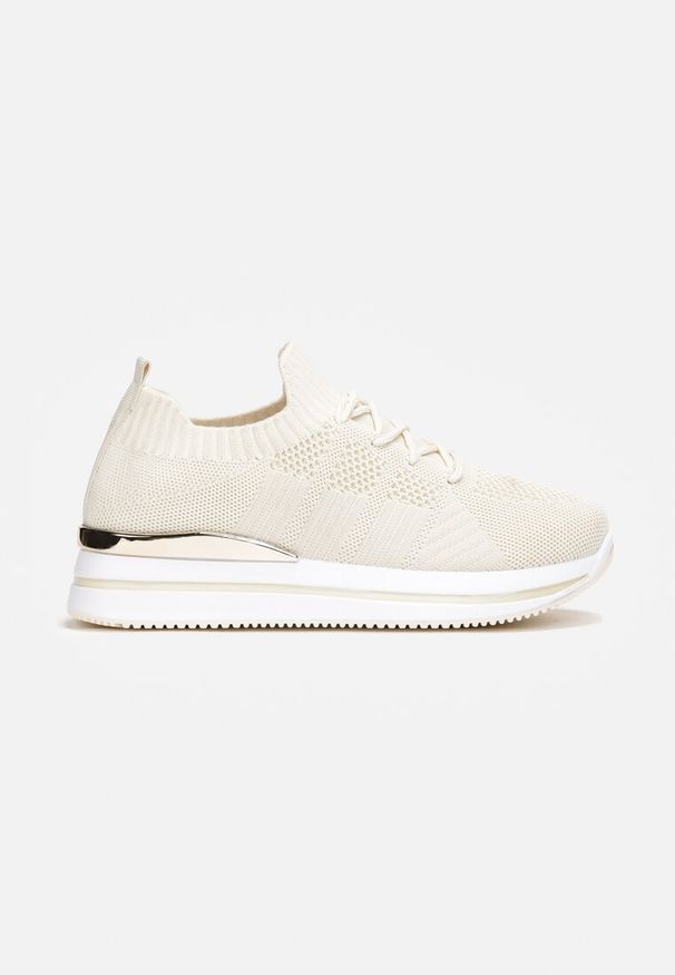 Born2be - Beżowe Sneakersy z Elastyczną Cholewką i Metaliczną Wstawką Roio. Zapięcie: bez zapięcia. Kolor: beżowy. Szerokość cholewki: normalna. Wzór: aplikacja