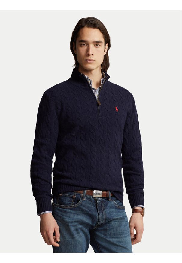 Polo Ralph Lauren Sweter 710876766002 Granatowy Regular Fit. Typ kołnierza: polo. Kolor: niebieski. Materiał: wełna