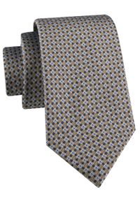 Krawat Męski - Beżowo-Niebieski Drobny Wzór - Alties. Kolor: wielokolorowy, brązowy, beżowy, niebieski. Materiał: tkanina. Styl: wizytowy, elegancki #1