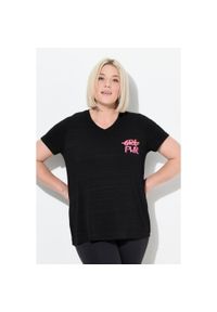 ULLA POPKEN - Damskie Bluzka funkcyjna wycięcia dekolt w serek rękaw 1/2 z recyklingu. Typ kołnierza: dekolt w serek. Kolekcja: plus size. Kolor: czarny. Materiał: wiskoza, poliester, materiał, elastan #1