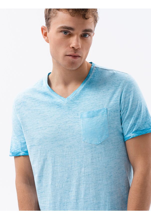 Ombre Clothing - T-shirt męski bawełniany S1388 - jasnoniebieski - XXL. Kolor: niebieski. Materiał: bawełna