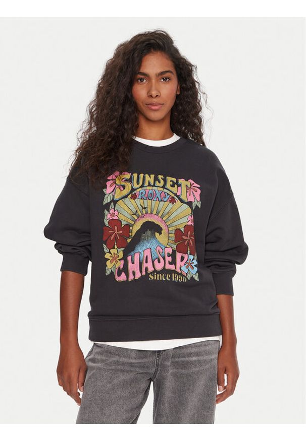 Roxy Bluza Lineup ERJFT05006 Czarny Relaxed Fit. Kolor: czarny. Materiał: bawełna