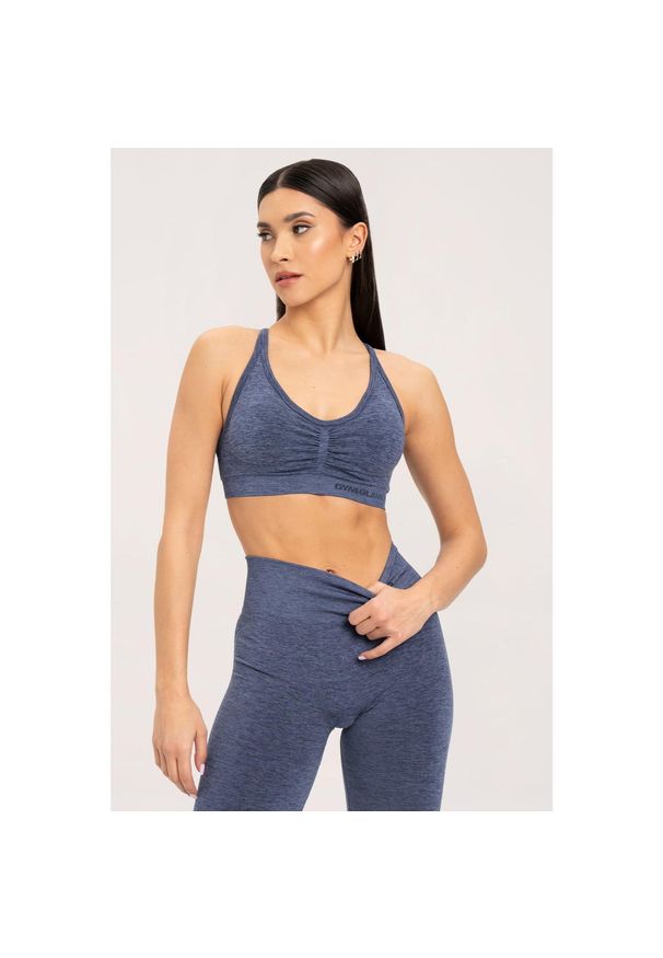 GYM GLAMOUR - Stanik fitness cardio damski Gym Glamour seamless dark. Kolor: niebieski. Sport: fitness