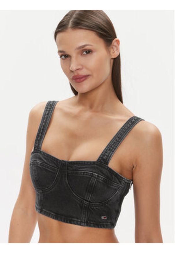 Tommy Jeans Top Bustier Top Ah7185 DW0DW17699 Czarny Slim Fit. Kolor: czarny. Materiał: bawełna