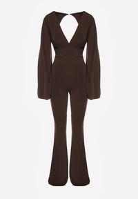 Born2be - Brązowy Długi Kombinezon z Szerokimi Rękawami i Odkrytymi Plecami Dasima. Okazja: na imprezę. Kolor: brązowy. Długość: długie. Styl: klasyczny, elegancki #7