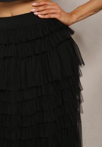 Renee - Czarna Spódnica z Falbankami Rozkloszowana Maxi z Bawełny Alare. Kolor: czarny. Materiał: bawełna. Styl: elegancki #4