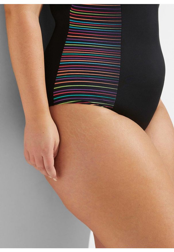 bonprix - Kostium kąpielowy z wstawkami po bokach. Kolor: czarny. Wzór: kolorowy