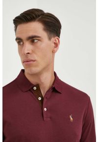 Polo Ralph Lauren longsleeve bawełniany kolor czerwony gładki. Typ kołnierza: polo. Kolor: czerwony. Materiał: bawełna. Długość rękawa: długi rękaw. Długość: krótkie. Wzór: gładki #4