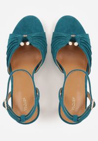 Born2be - Niebieskie Sandały na Szpilce VICES z Marszczeniem i Metaliczną Aplikacją Nemenoe. Okazja: na wesele, na co dzień, na ślub cywilny. Zapięcie: pasek. Kolor: niebieski. Wzór: aplikacja. Obcas: na szpilce. Styl: casual, klasyczny, elegancki #5