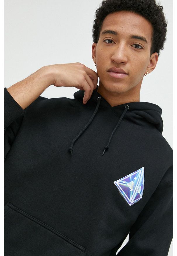 HUF bluza męska kolor czarny z kapturem z nadrukiem. Typ kołnierza: kaptur. Kolor: czarny. Wzór: nadruk
