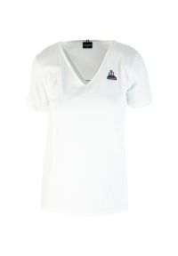 Le Coq Sportif - T-shirt do tenisa damski ESS Tee SS Col V N°1 W. Kolor: biały. Materiał: materiał, bawełna. Sport: tenis