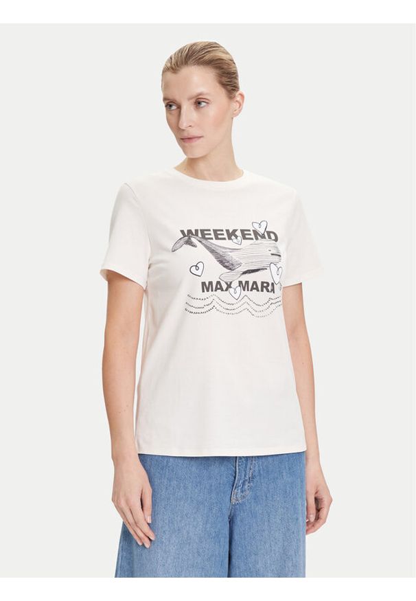 Weekend Max Mara T-Shirt Guglia 2525976031 Écru Regular Fit. Materiał: bawełna