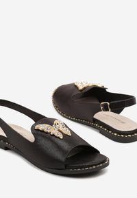 Renee - Czarne Sandały Slingback ze Skórzaną Wkładką i Cyrkoniową Aplikacją z Motylem Idirane. Okazja: na co dzień, na imprezę. Zapięcie: sprzączka. Kolor: czarny. Materiał: skóra. Wzór: aplikacja. Sezon: lato. Styl: elegancki, casual #4