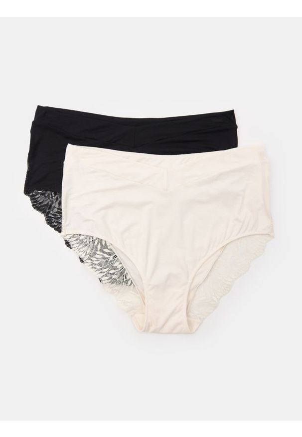 Sinsay - Wiskozowe majtki hipster z wysokim stanem 2 pack - kremowy. Stan: podwyższony. Kolor: kremowy. Materiał: wiskoza