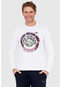 Aeronautica Militare - AERONAUTICA MILITARE Biały longsleeve męski z okrągłym logo. Kolor: biały. Długość rękawa: długi rękaw