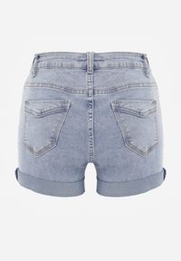 Renee - Niebieskie Szorty Jeansowe High Waist z Dodatkiem Bawełny Neldara. Okazja: na co dzień. Stan: podwyższony. Kolor: niebieski. Materiał: bawełna, jeans. Styl: casual, klasyczny, elegancki #5