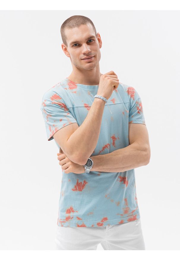 Ombre Clothing - T-shirt męski bawełniany S1372 - miętowy - XXL. Kolor: miętowy. Materiał: bawełna. Sezon: lato