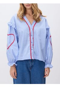 Reserved - Koszula z kontrastową wstawką - jasnoniebieski. Kolor: niebieski. Materiał: bawełna, tkanina #1
