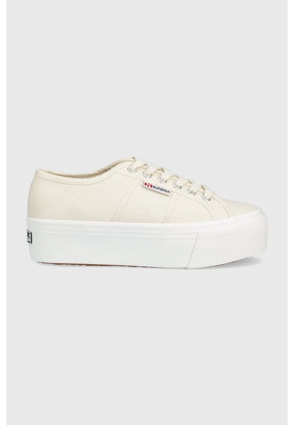 Superga tenisówki damskie kolor beżowy. Nosek buta: okrągły. Zapięcie: sznurówki. Kolor: beżowy. Materiał: guma. Obcas: na platformie