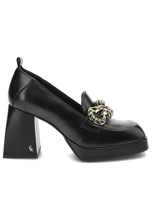 Czarne Półbuty Carinii Eleganckie Skórzane Buty Damskie. Zapięcie: bez zapięcia. Kolor: czarny. Materiał: skóra. Szerokość cholewki: normalna. Obcas: na obcasie. Styl: elegancki. Wysokość obcasa: średni