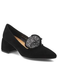 Czarne Czółenka S.Barski Eleganckie Buty Damskie Z Broszką. Kolor: czarny. Szerokość cholewki: normalna. Wzór: aplikacja. Obcas: na obcasie. Styl: elegancki. Wysokość obcasa: średni