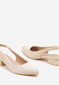 Born2be - Beżowe Sandały Vices na Stożkowym Obcasie ze Skórzaną Wkładką i Odkrytą Piętą Selandra. Kolor: beżowy. Materiał: skóra. Sezon: lato. Obcas: na obcasie. Wysokość obcasa: średni #9