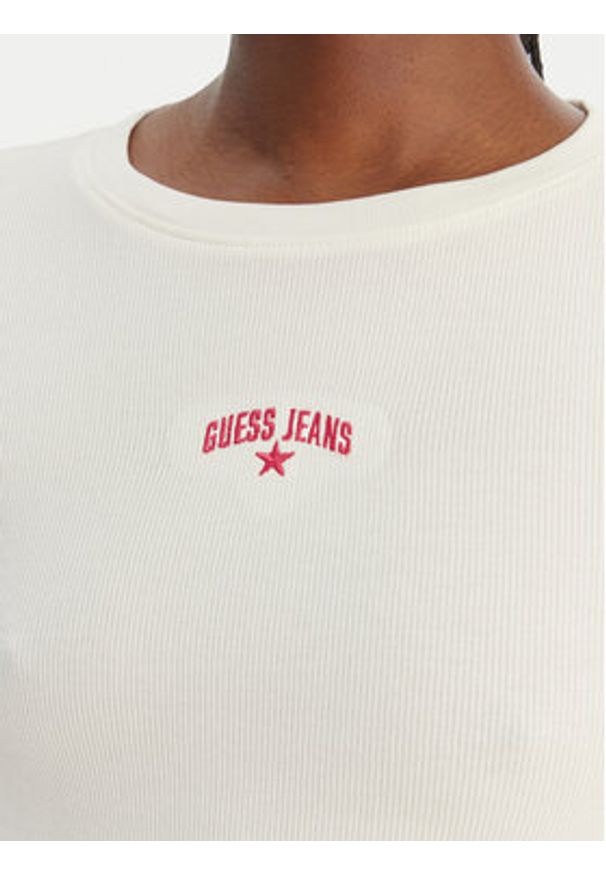 Guess Jeans T-Shirt W6GPZ3 KA0H1 Écru Slim Fit. Kolor: kremowy. Materiał: bawełna