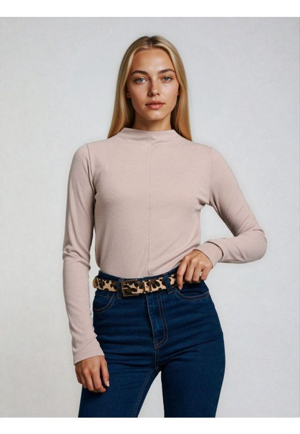 Sinsay - Prążkowana bluzka z zabudowanym dekoltem z domieszką wiskozy - beżowy. Kolor: beżowy. Materiał: prążkowany, wiskoza