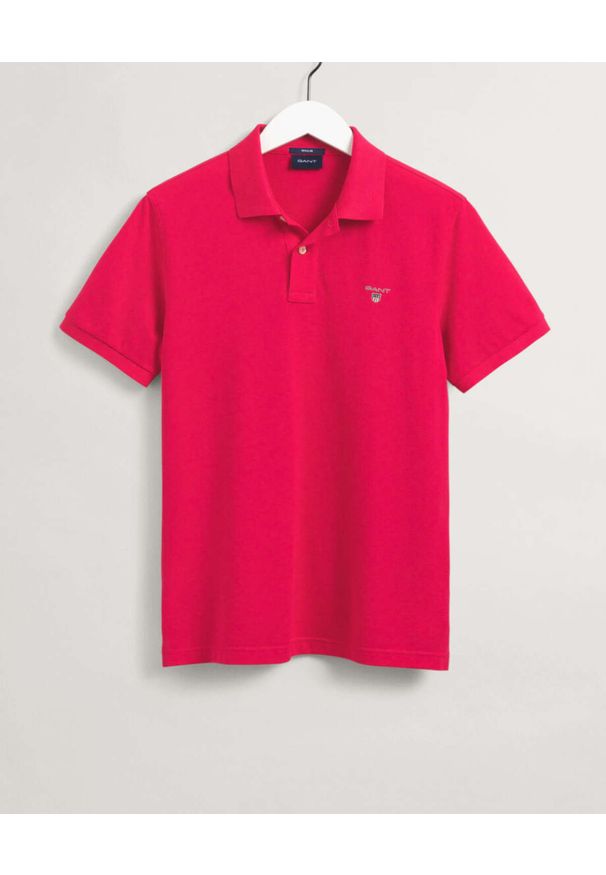 GANT - Różowa koszulka polo Regular Fit. Typ kołnierza: polo. Kolor: różowy, wielokolorowy, fioletowy. Styl: klasyczny