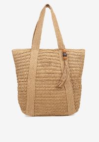 Born2be - Ciemnobeżowa Torebka Plażowa Shopper z Frędzlem Galoniel. Kolor: beżowy. Sezon: lato. Dodatki: z frędzlami. Styl: biznesowy, elegancki