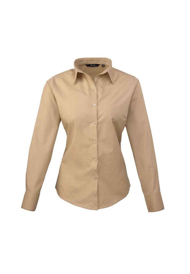 PREMIER - Bluzka Damska Z Długim Rękawem Z Popeliny. Okazja: na co dzień. Kolor: zielony. Długość rękawa: długi rękaw. Długość: długie. Styl: casual