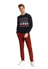 TOP SECRET - Sweter z motywem świątecznym. Kolor: niebieski. Materiał: materiał. Długość rękawa: długi rękaw. Długość: długie. Wzór: nadruk. Sezon: zima. Styl: wizytowy #2