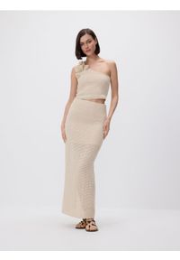 Reserved - Dzianinowa spódnica midi - beżowy. Kolor: beżowy. Materiał: dzianina #1