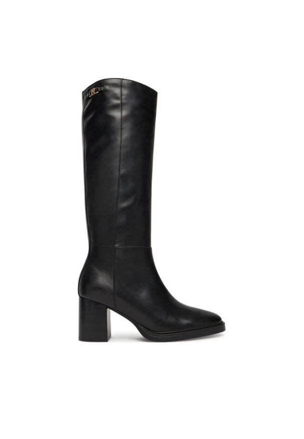 TOMMY HILFIGER - Tommy Hilfiger Kozaki Stacked Heel Leather Long Boot FW0FW08865 Czarny. Kolor: czarny. Materiał: skóra