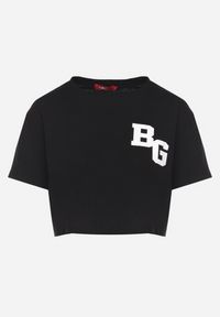 Born2be - Czarny Bawełniany T-shirt Oversize o Krótkim Kroju Zariona. Okazja: na co dzień. Kolor: czarny. Materiał: bawełna. Długość: krótkie. Wzór: aplikacja. Styl: klasyczny, elegancki, casual #6