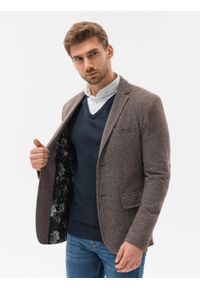 Ombre Clothing - Marynarka męska casual M162 - brązowa - XXL. Okazja: na co dzień. Kolor: brązowy. Materiał: bawełna, dzianina, poliester. Styl: casual #4