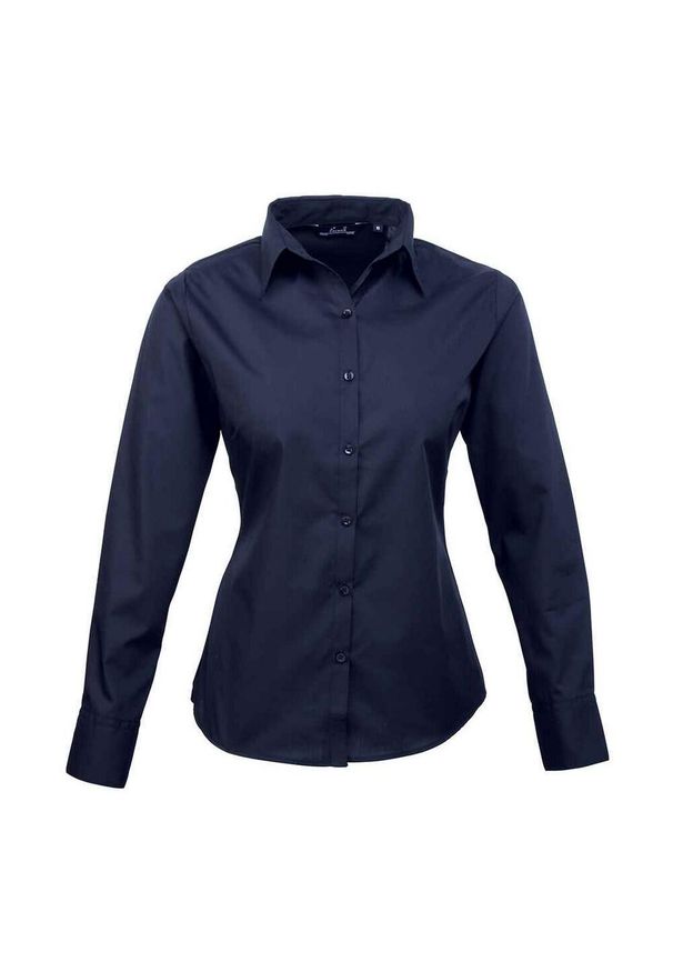 PREMIER - Bluzka Damska Z Długim Rękawem Z Popeliny. Okazja: na co dzień. Kolor: niebieski. Długość rękawa: długi rękaw. Długość: długie. Styl: casual