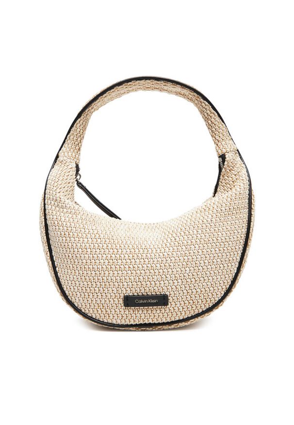 Calvin Klein Torebka Pinched Raffia Medium Shoulder B LV04F3079G Beżowy. Kolor: beżowy