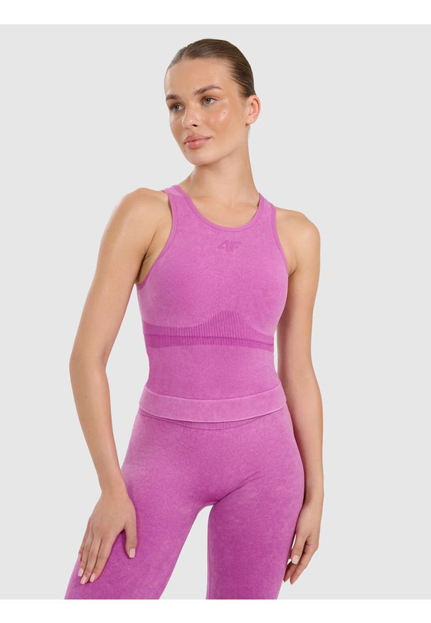 4f - 4F Top do jogi i pilatesu slim szybkoschnący damski - różowy XS/S. Kolor: różowy. Materiał: guma, włókno, elastan, materiał. Sport: joga i pilates