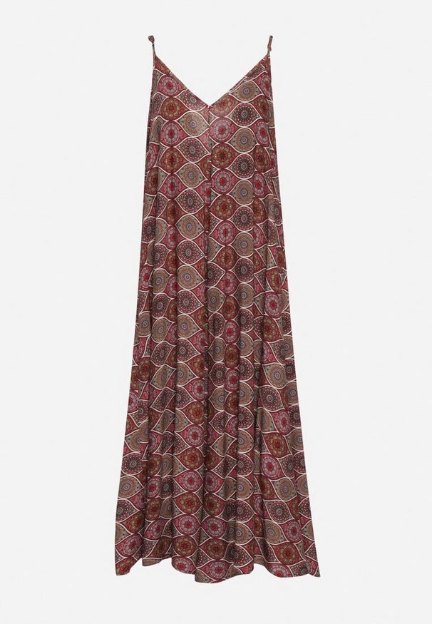 Born2be - Czerwona Wiskozowa Sukienka na Cienkich Ramiączkach z Trójkątnym Dekoltem Nannestra. Okazja: na co dzień. Kolor: czerwony. Materiał: wiskoza. Długość rękawa: na ramiączkach. Sezon: lato. Styl: casual