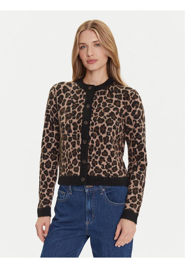Tommy Jeans Kardigan Leopard DW0DW21968 Brązowy Regular Fit. Kolor: brązowy. Materiał: syntetyk