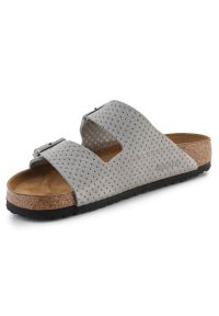 Klapki Birkenstock Arizona Bs M 1026988 szare. Okazja: na co dzień. Kolor: szary. Materiał: materiał. Wzór: paski. Sezon: lato. Styl: casual #5