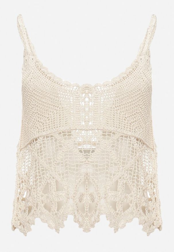Born2be - Beżowy Bawełniany Top Boho w Szydełkowym Stylu Janeila. Kolor: beżowy. Materiał: bawełna. Wzór: aplikacja. Sezon: lato. Styl: boho