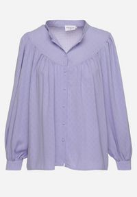Born2be - Fioletowa Koszula ze Stójką z Lekko Bufiastymi Rękawami Himastia. Typ kołnierza: kołnierzyk stójkowy. Kolor: fioletowy. Materiał: jeans. Styl: klasyczny, elegancki #4