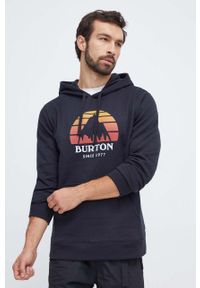 Burton bluza męska kolor czarny z kapturem z nadrukiem. Typ kołnierza: kaptur. Kolor: czarny. Materiał: poliester, dzianina. Wzór: nadruk #1