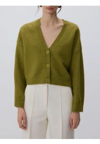 Reserved - Rozpinany kardigan - oliwkowy. Kolor: oliwkowy. Materiał: wełna, dzianina