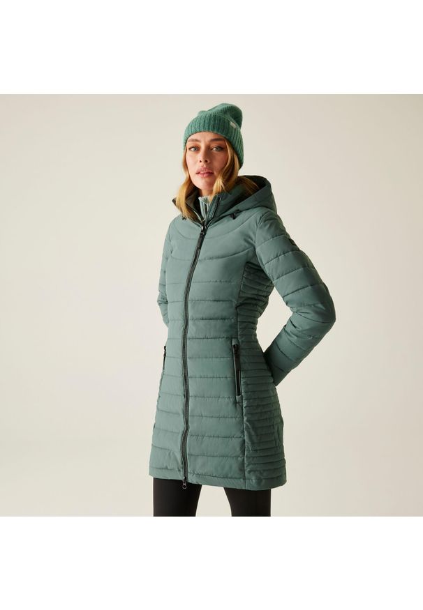 Regatta - Płaszcz damski zimowy ocieplany Andria. Kolor: zielony. Materiał: syntetyk, puch. Sezon: zima. Sport: turystyka piesza