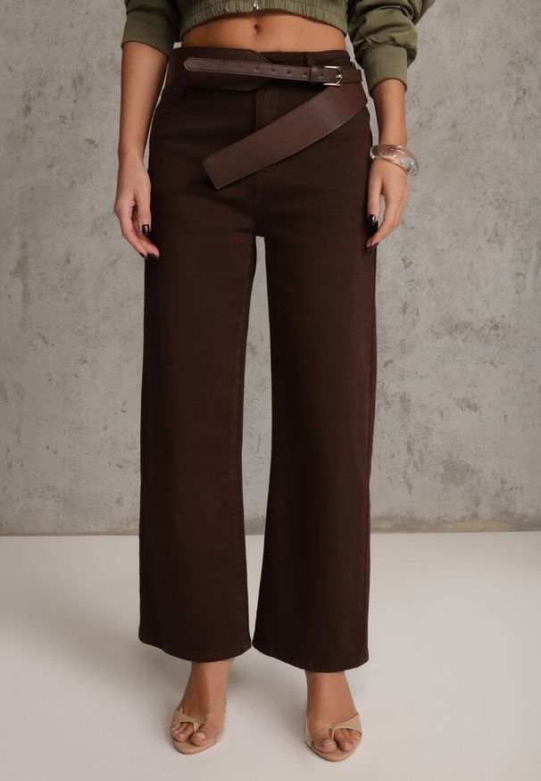 Renee - Ciemnobrązowe Szerokie Jeansy High Waist z Bawełny Physossia. Stan: podwyższony. Kolor: brązowy. Długość: długie. Styl: klasyczny