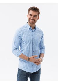 Ombre Clothing - Koszula męska z długim rękawem REGULAR FIT - błękitna K618 - XXL. Okazja: na co dzień. Kolor: niebieski. Materiał: poliester, bawełna. Długość rękawa: długi rękaw. Długość: długie. Styl: casual #4