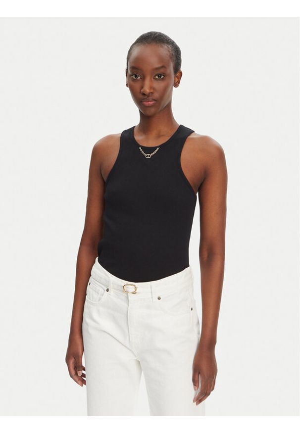 TwinSet - TWINSET Top 251TT2400 Czarny Slim Fit. Kolor: czarny. Materiał: bawełna